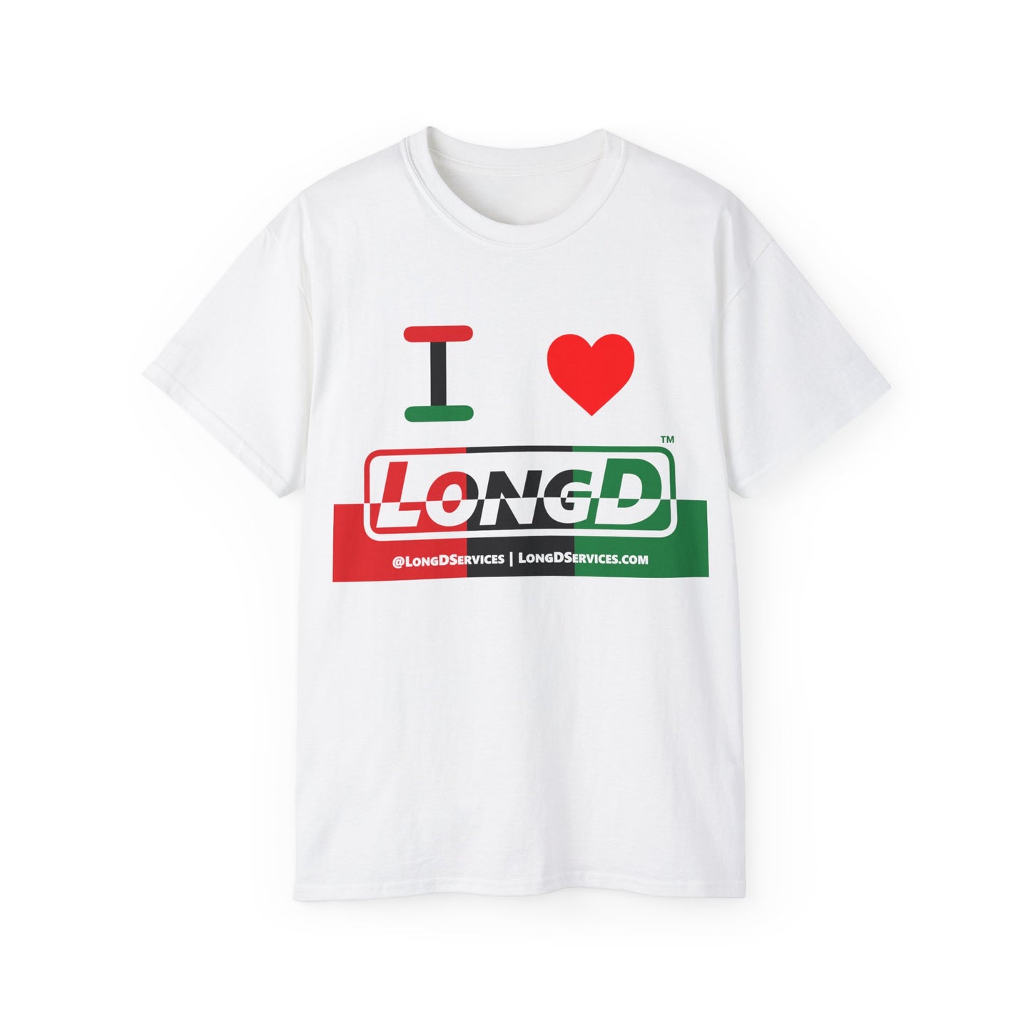 I Luv LongD® Logo Cotton Tee Juneteenth positive top negative bottom text