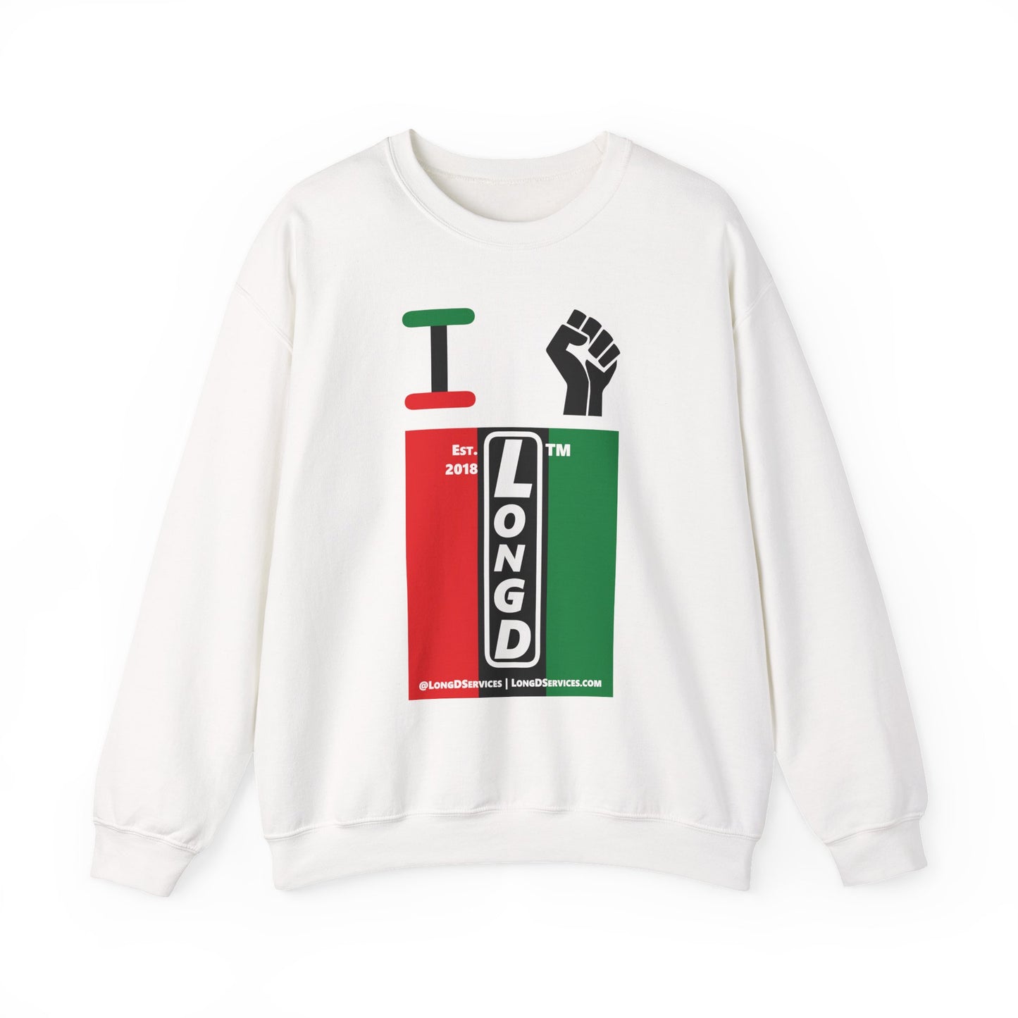 I Fist LongD negative vertical 3-striped tag-domain upright logo crewneck sweatshirt