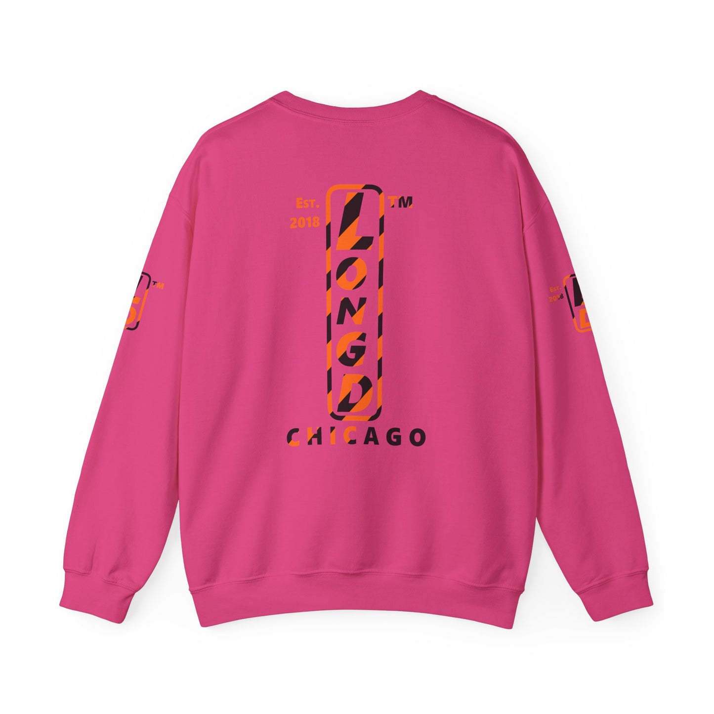 LongD Chicago positive upright pixel-weighted 12-striped 4-print logo (Halloween colors) crewneck sweatshirt