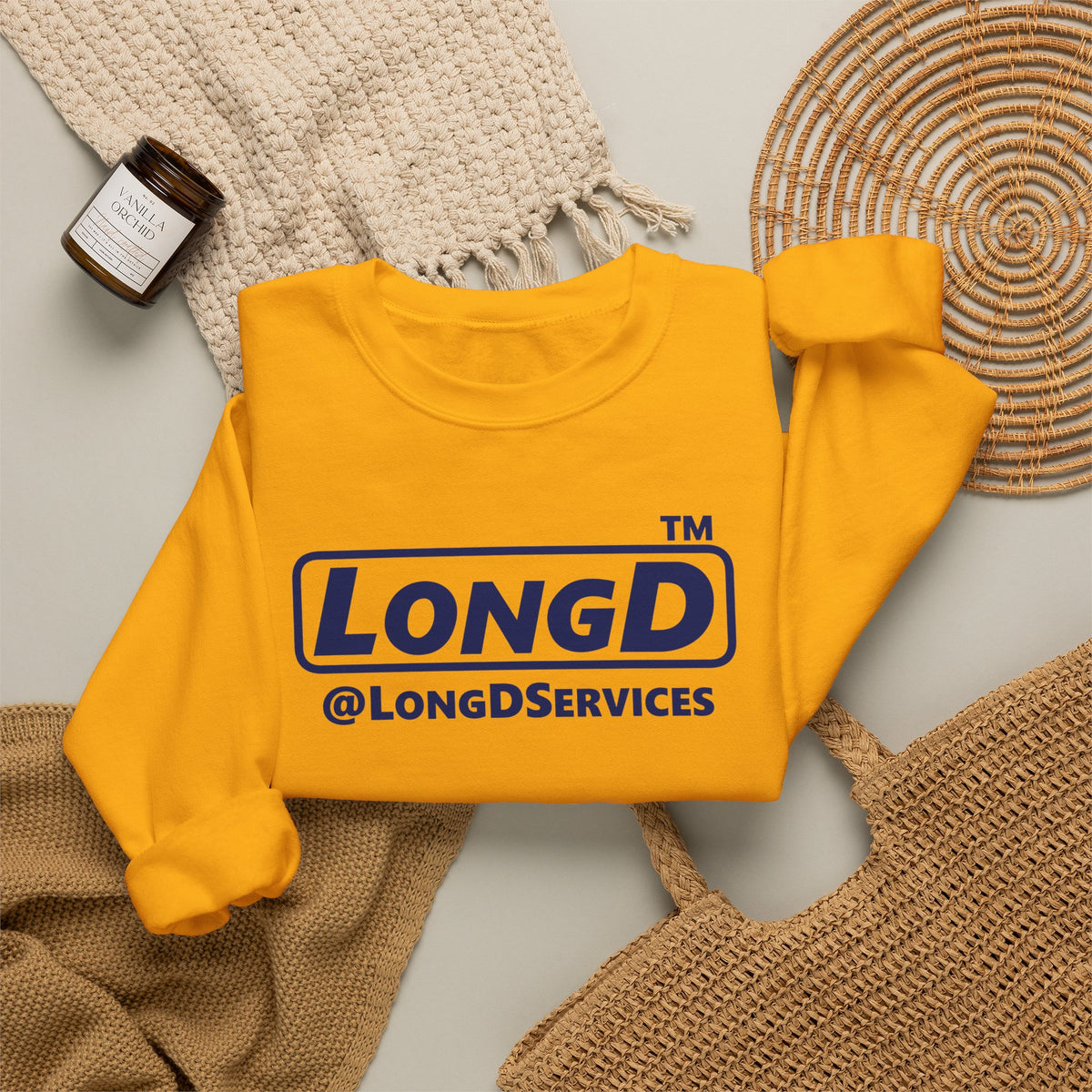 LongD Tag positive basic Navy (002060) logo crewneck sweatshirt