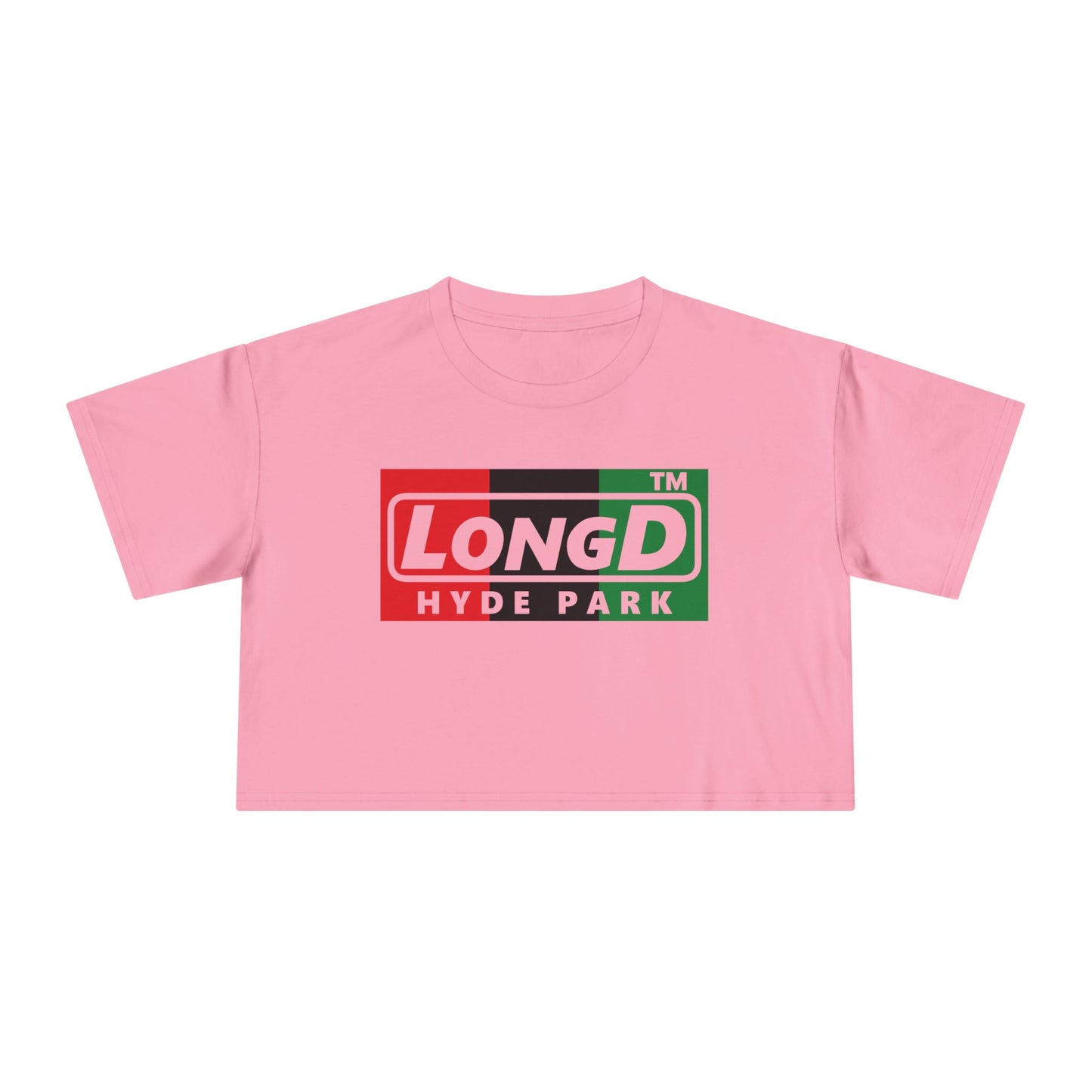 LongD negative vertical 3-striped Hyde Park logo crop tee (Juneteenth colors)