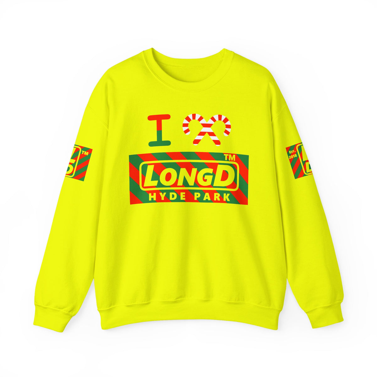 I candy cane LongD Hyde Park negative 12-striped 4-print logo crewneck sweatshirt