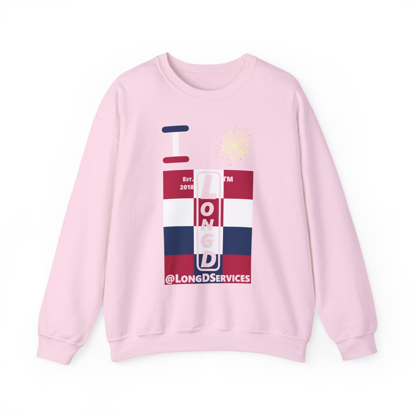 I Burst LongD negative 4x3 tag upright logo crewneck sweatshirt
