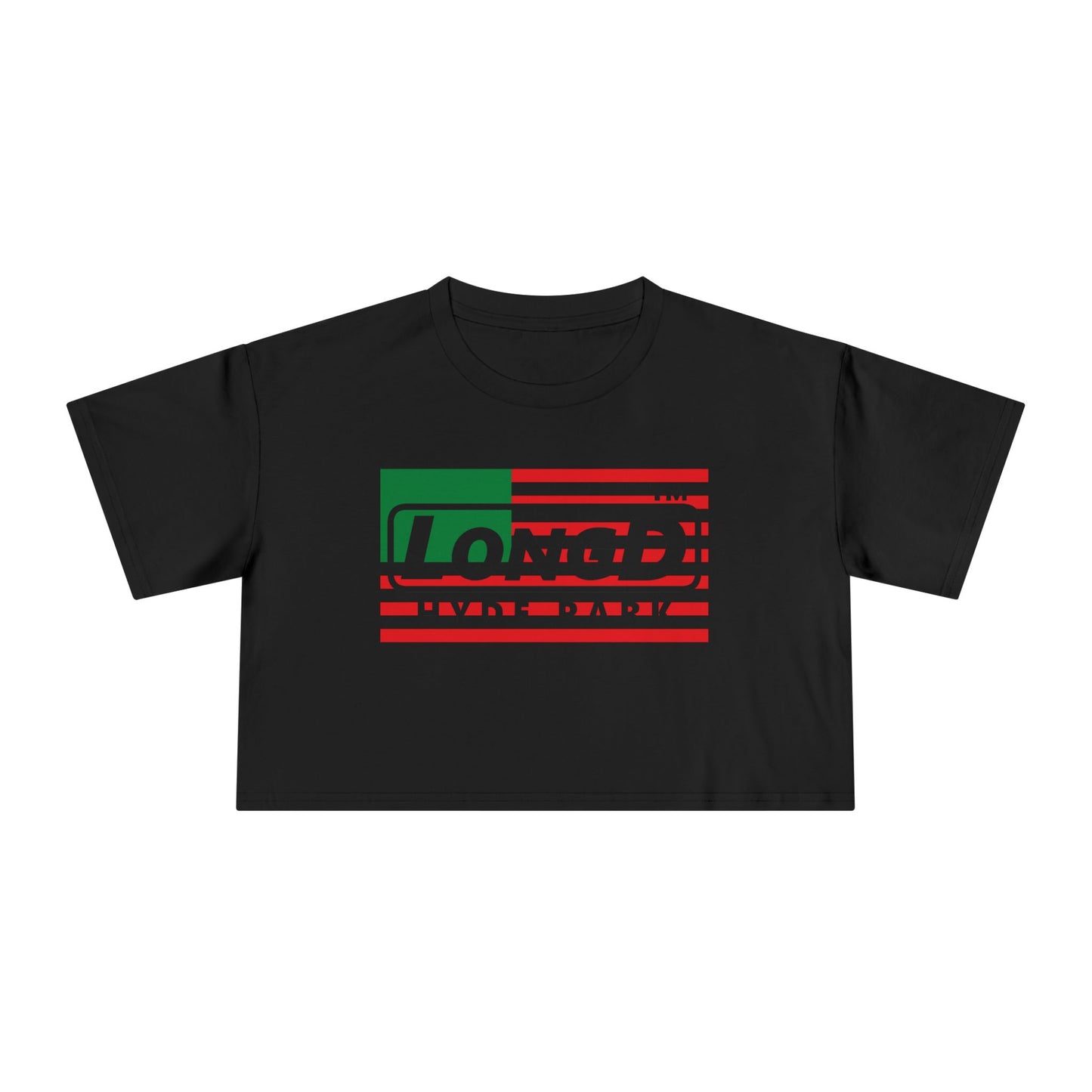 LongD negative flag Hyde Park front-back logo crop tee (Juneteenth colors)