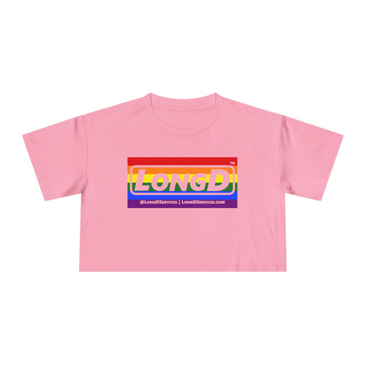 LongD Logo Women's Crop Tee (Pride color striped negative logo)