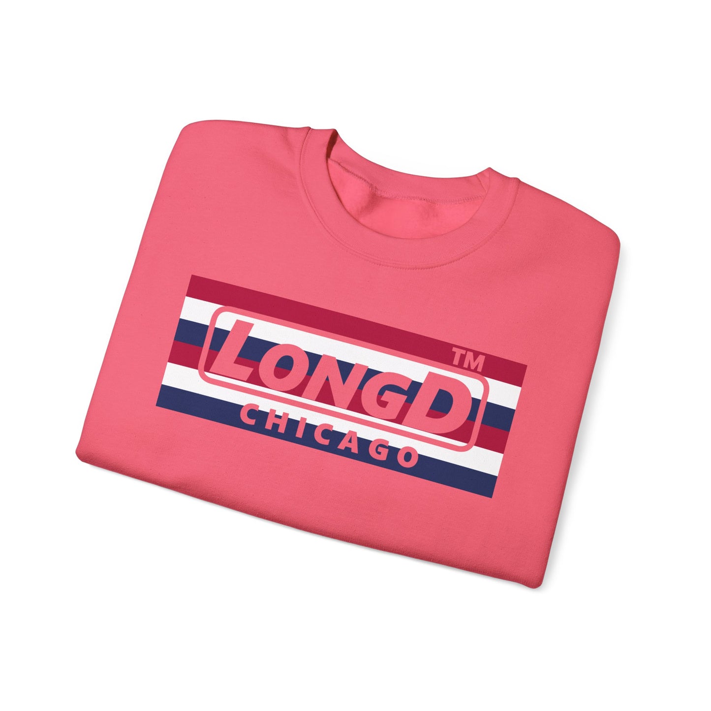 LongD negative horizontal 6-striped Chicago logo crewneck sweatshirt (patriotic colors)