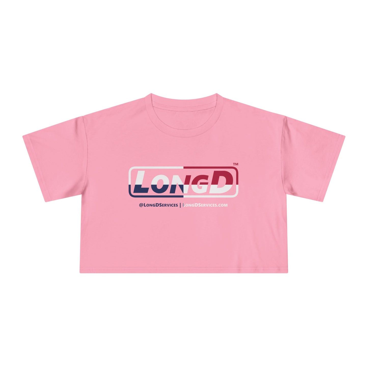 LongD Logo Women's Crop Tee Red, White & Blue positive quarters