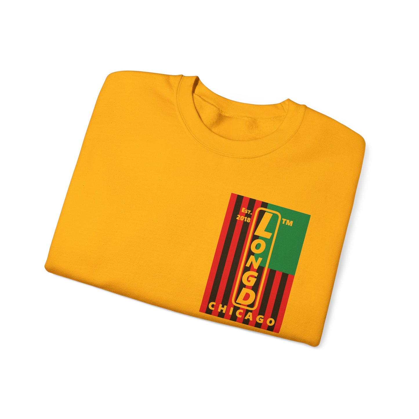 LongD negative cropped flag single-breasted front-back Chicago upright logo crewneck sweatshirt (Juneteenth colors)