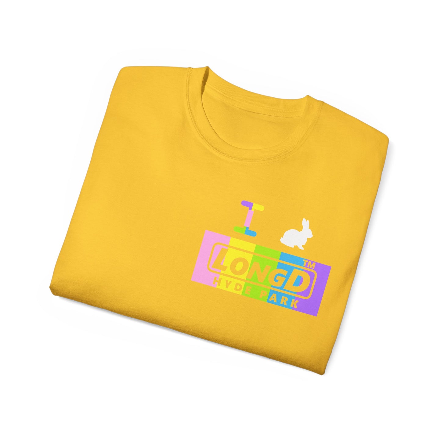 I Bunny LongD® negative vertical striped front-back Hyde Park Logo Cotton Tee