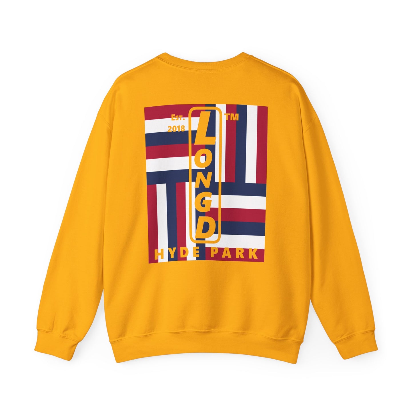 LongD negative rotated windmill Hyde Park front-back upright logo crewneck sweatshirt (patriotic colors)