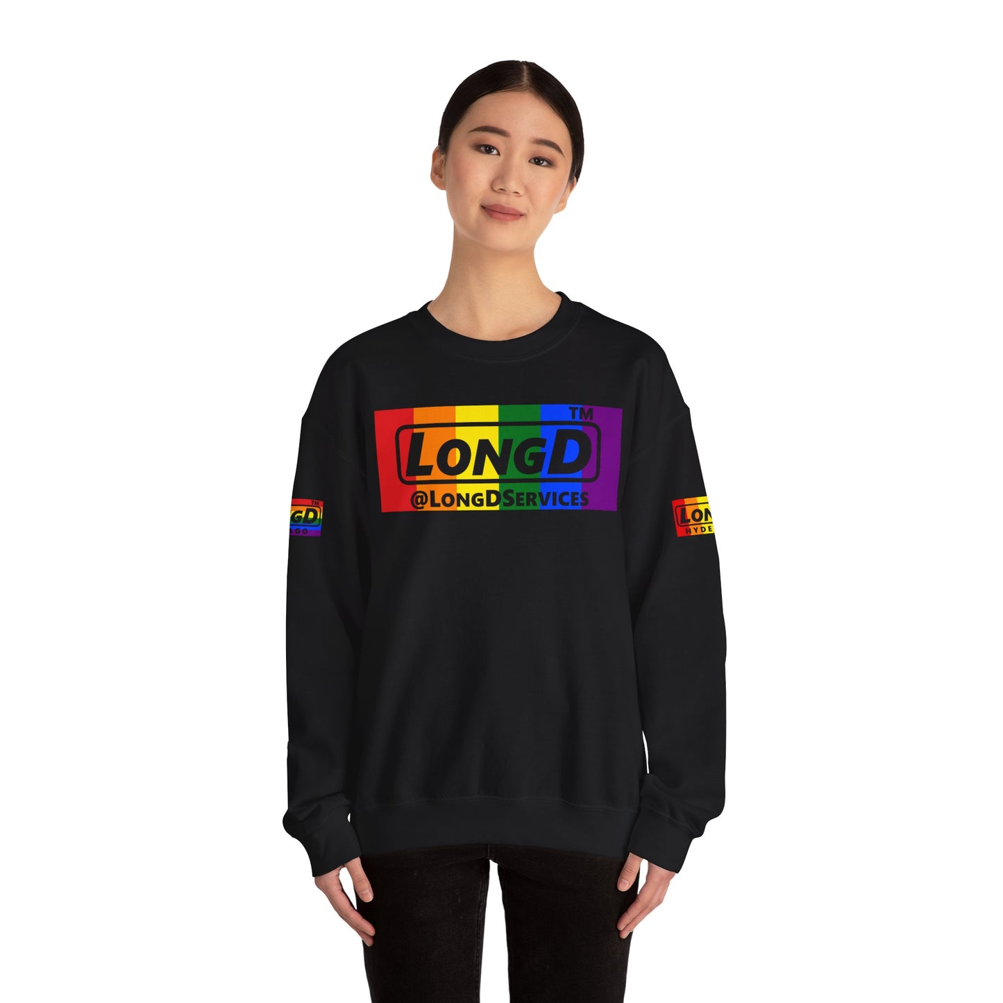 LongD official basic 4-print tag logo crewneck sweatshirt with Pride heart