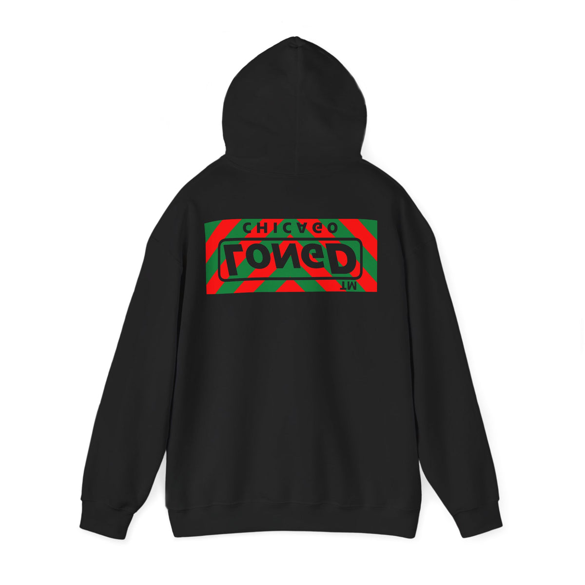 LongD Chicago negative downward chevron front-back logo (Xmas colors) hoodie