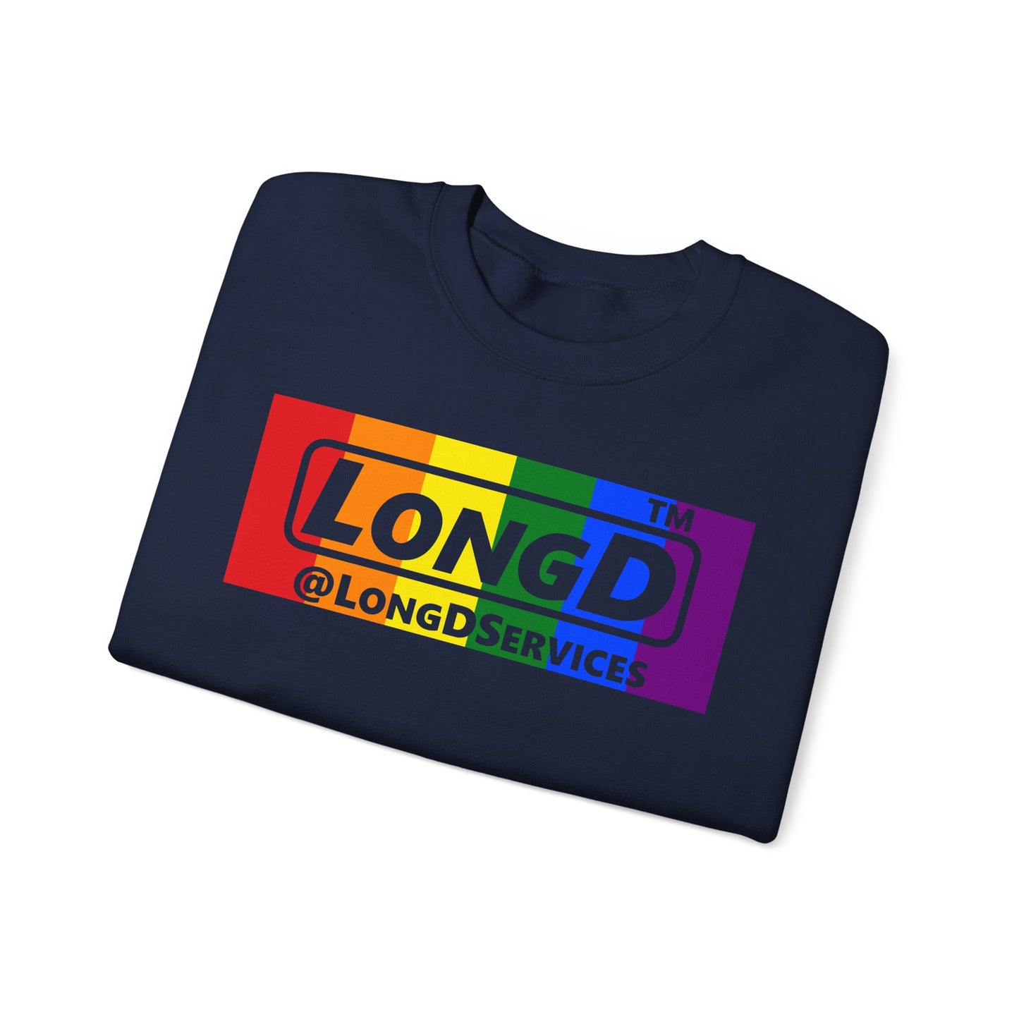 LongD official basic 4-print tag logo crewneck sweatshirt with Pride heart