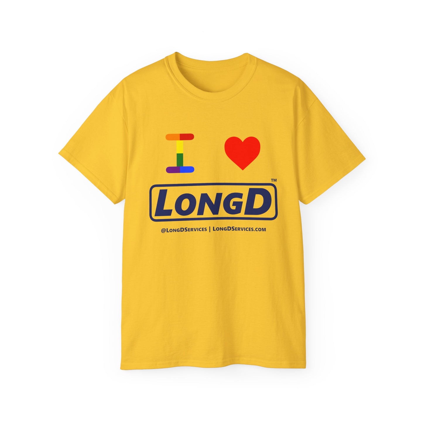 I Luv LongD® Official Logo Cotton Tee Pride rainbow "I" and positive text