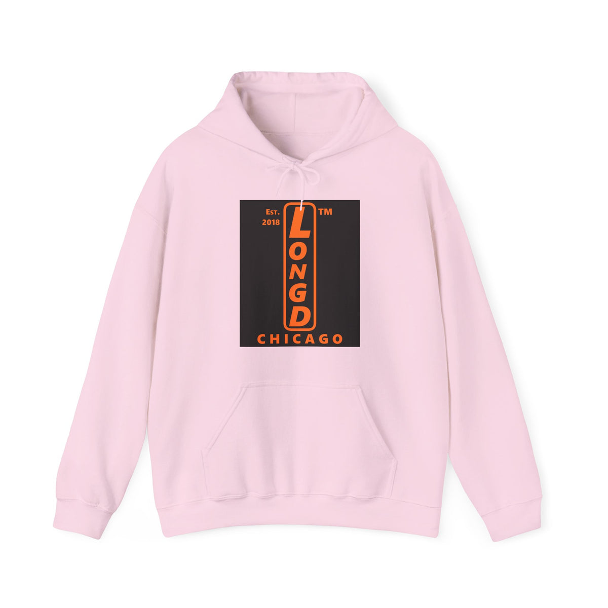 LongD Chicago upright logo orange (FE7518) on Black (000000) (Halloween colors) hoodie