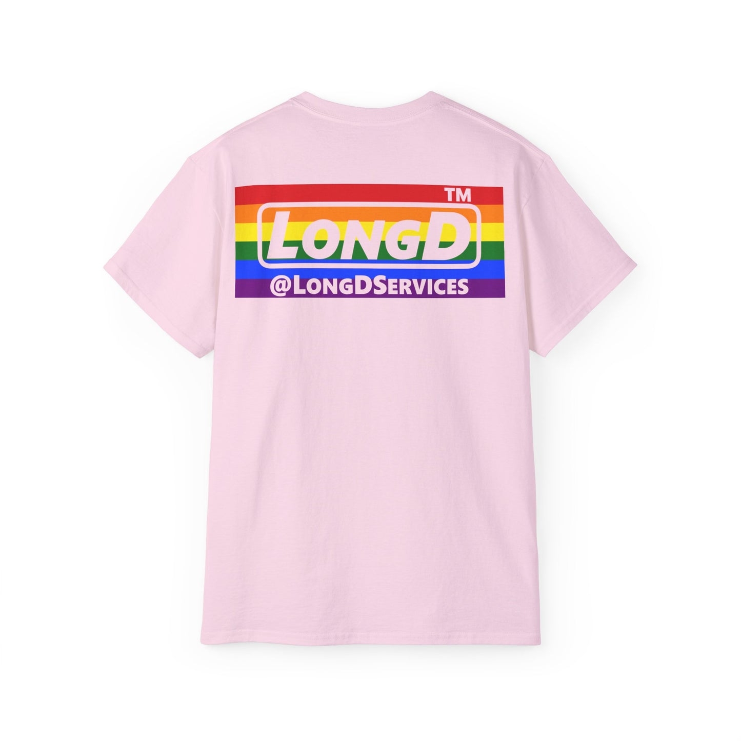 I Luv LongD negative horizontal striped front-back Chicago logo cotton tee (Pride colors)
