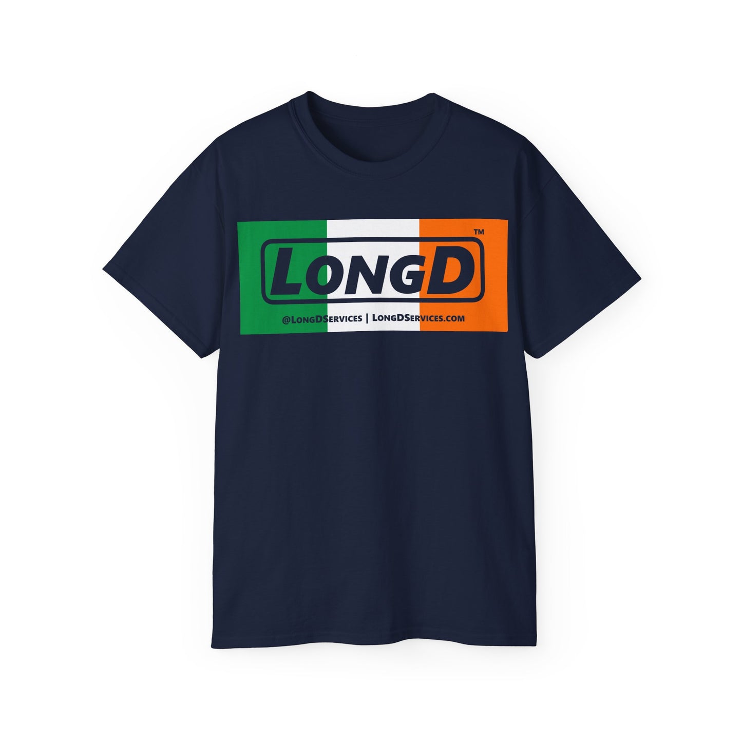 LongD® Logo Cotton Tee (St. Patrick's Day -Irish Green, White and Irish Orange negative thirds)