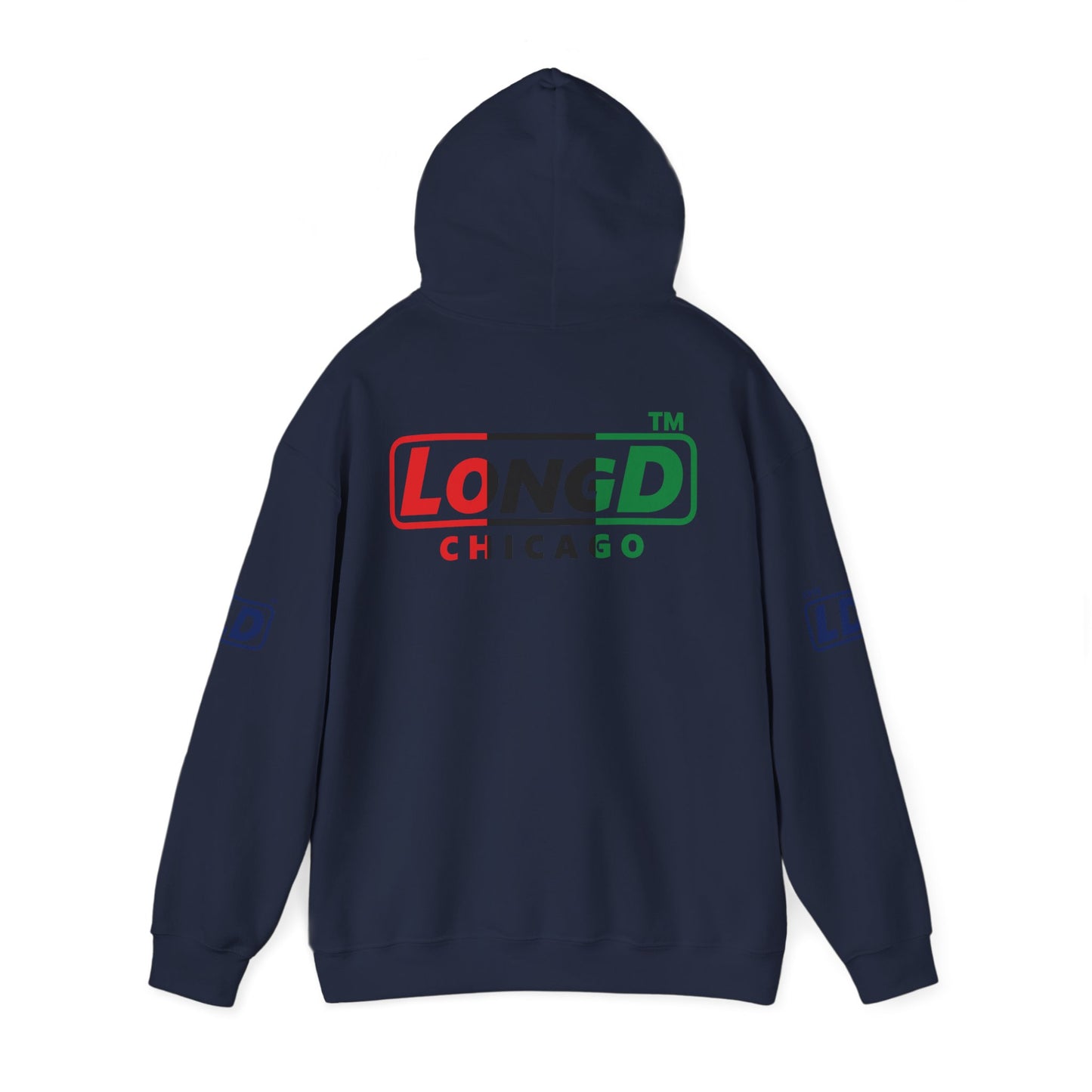 LongD® positive vertical 3-striped 4-print single-breasted Chicago logo Hoodie (Juneteenth colors)