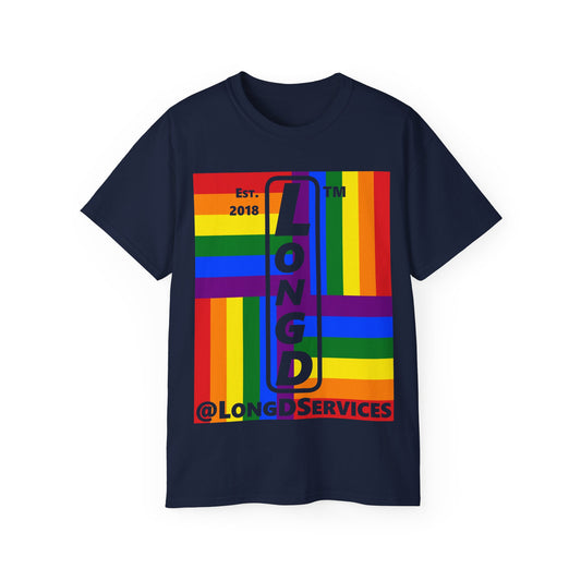 LongD Cotton Tee negative windmill tag upright logo (Pride colors)
