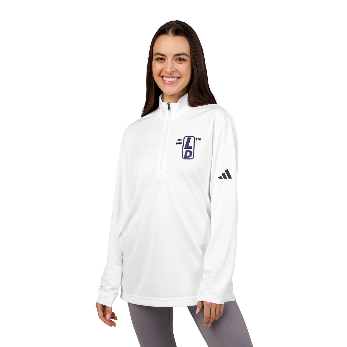 Embroidered adidas® Quarter-Zip pullover official basic logo upright initials