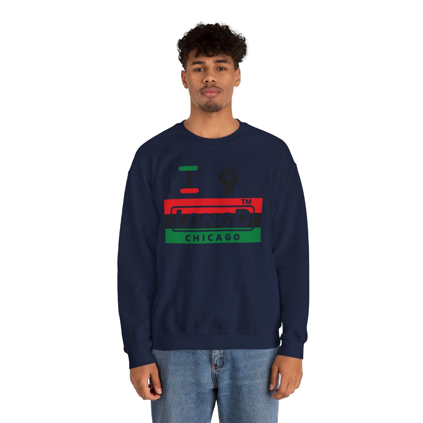 I fist LongD negative horizontal 3-striped Chicago logo crewneck sweatshirt