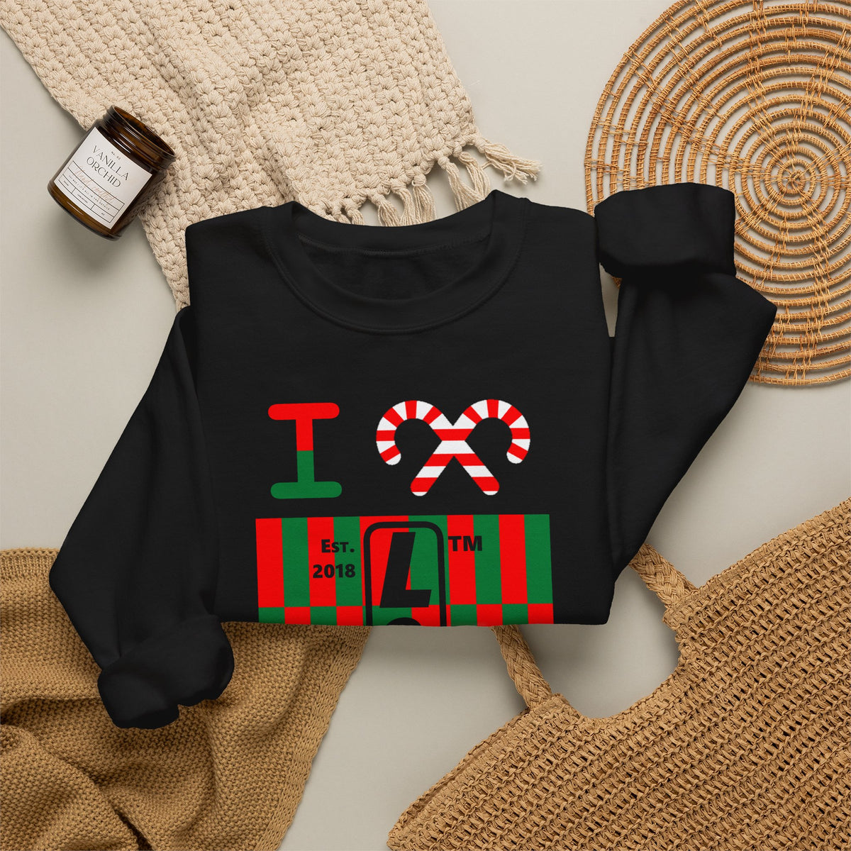 I candy cane LongD Tag negative upright tiled logo crewneck sweatshirt