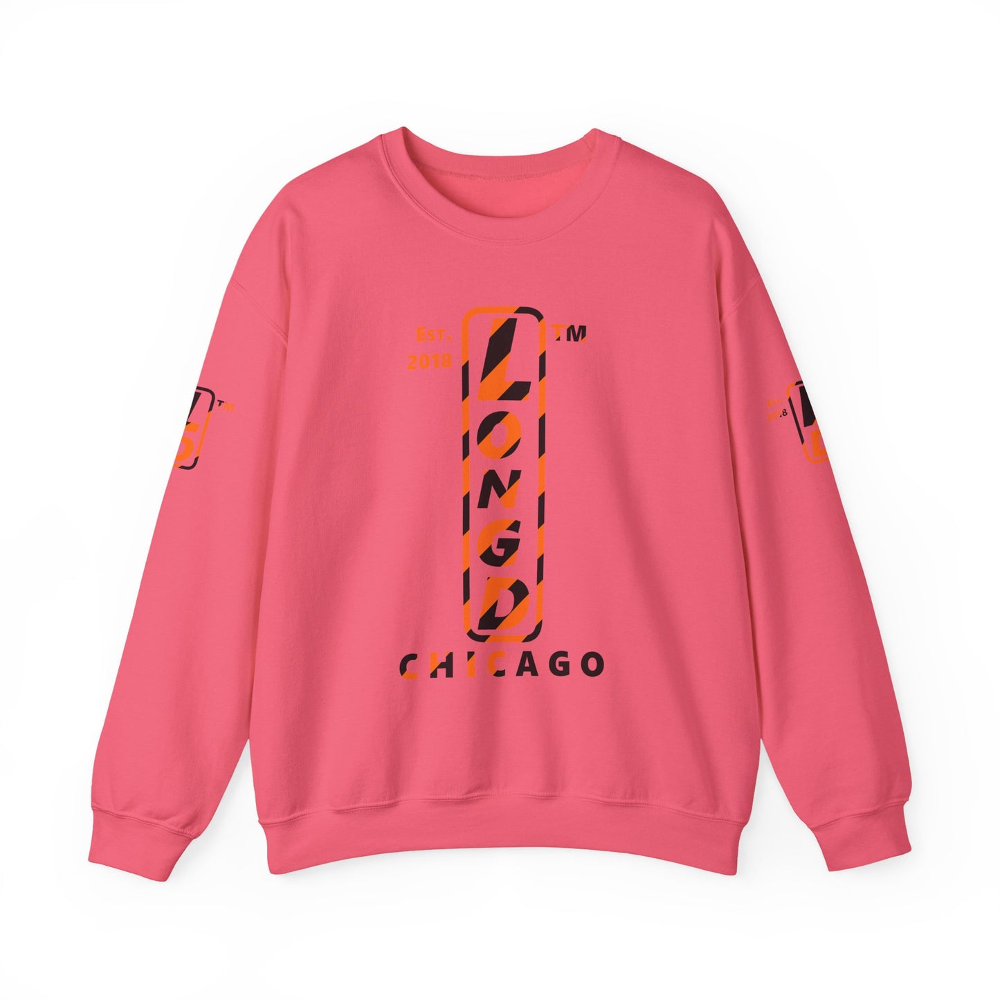 LongD Chicago positive upright pixel-weighted 12-striped 4-print logo (Halloween colors) crewneck sweatshirt
