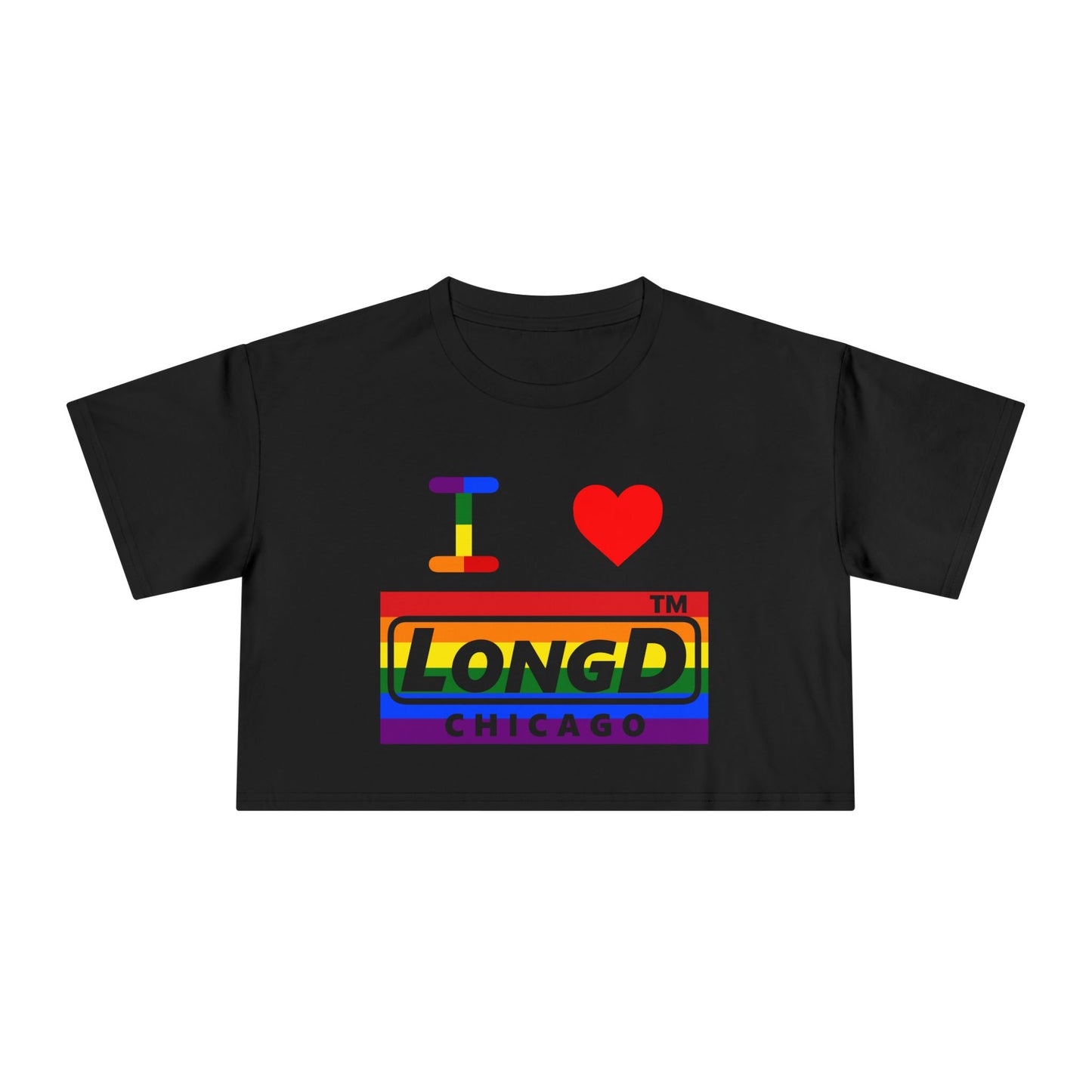 I Luv LongD negative horizontal 6-striped Chicago logo crop tee (Pride colors)