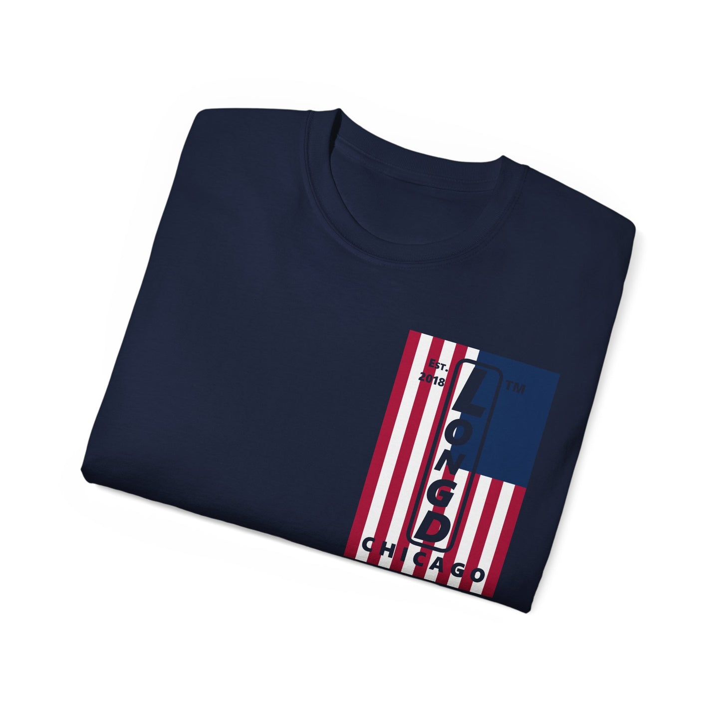 LongD cotton tee negative cropped flag single-breasted front-back Chicago upright logo (Patriotic colors)
