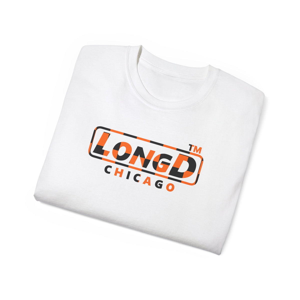 LongD Chicago positive checkered logo (Halloween colors) cotton tee