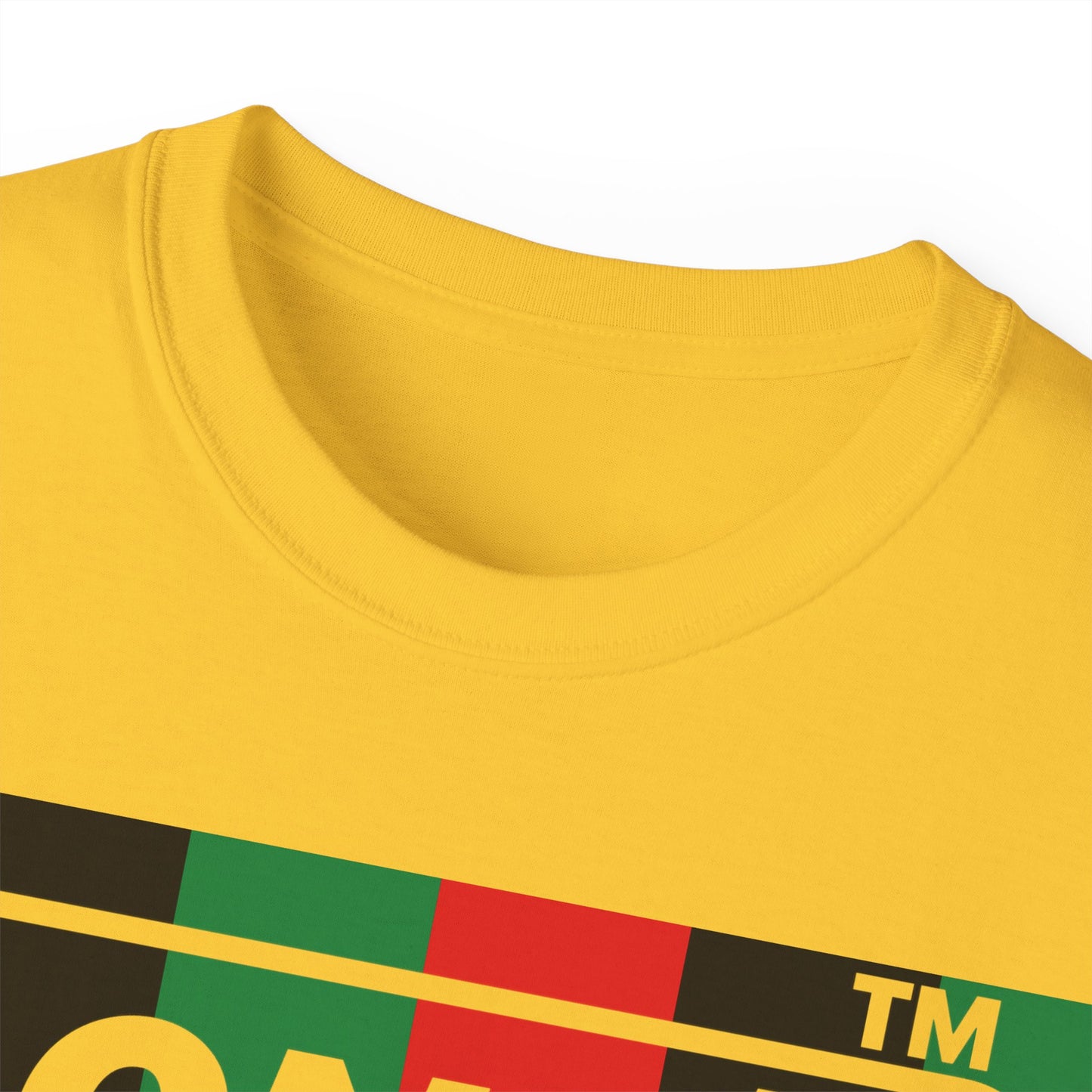 LongD negative vertical 6-striped Chicago logo front-back cotton tee (Juneteenth colors)
