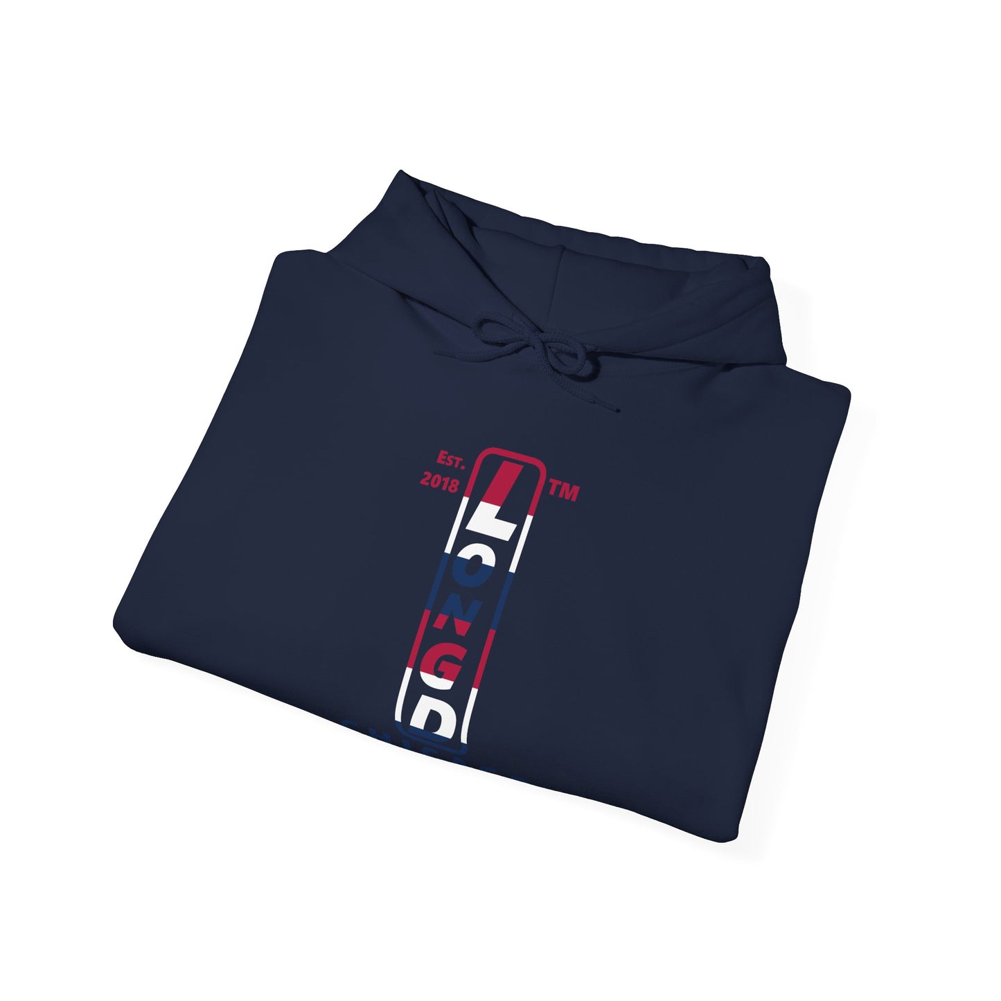 LongD® positive horizontal 6-striped Chicago 4-print upright logo hoodie (patriotic colors)