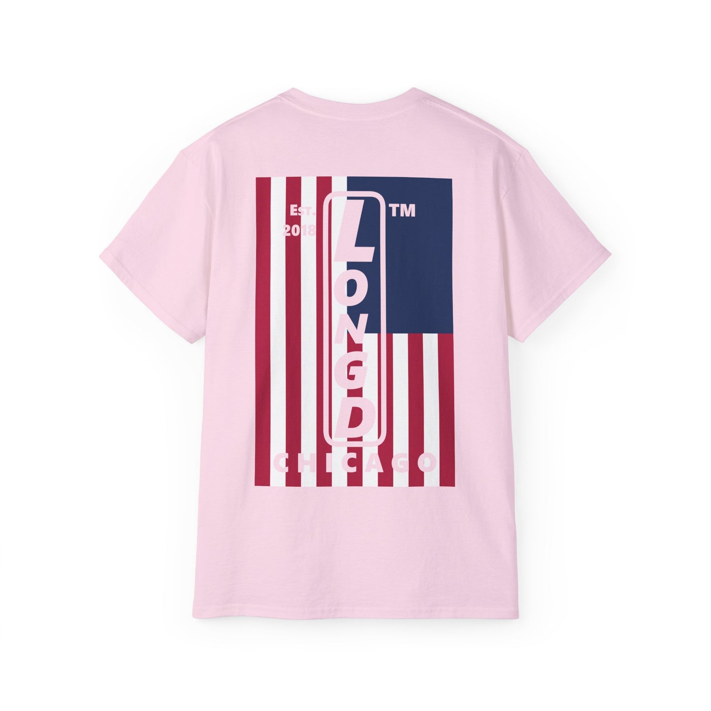 LongD cotton tee negative cropped flag single-breasted front-back Chicago upright logo (Patriotic colors)