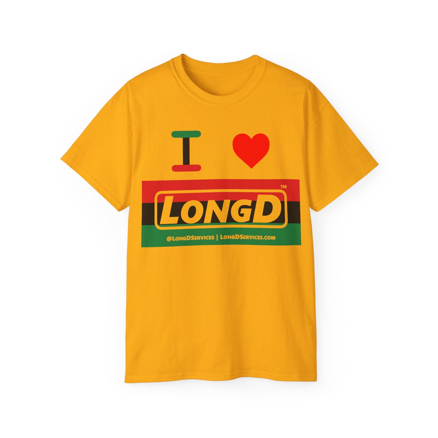 I Luv LongD® Logo Cotton Tee Juneteenth negative striped text