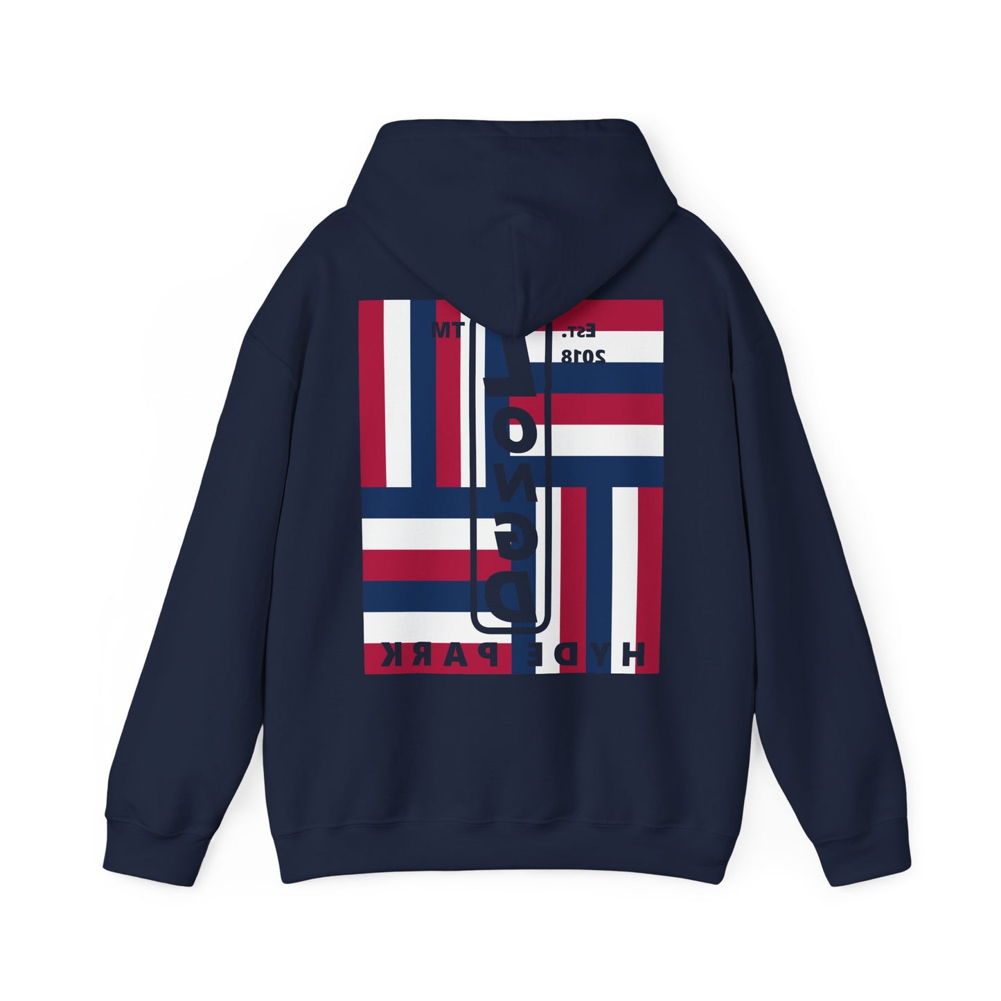 LongD single-breasted negative windmill front-back Hyde Park upright logo hoodie (Patriotic colors)