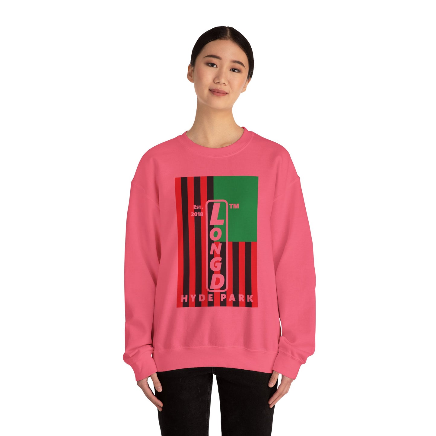 LongD negative cropped flag Hyde Park upright logo crewneck sweatshirt (Juneteenth colors)