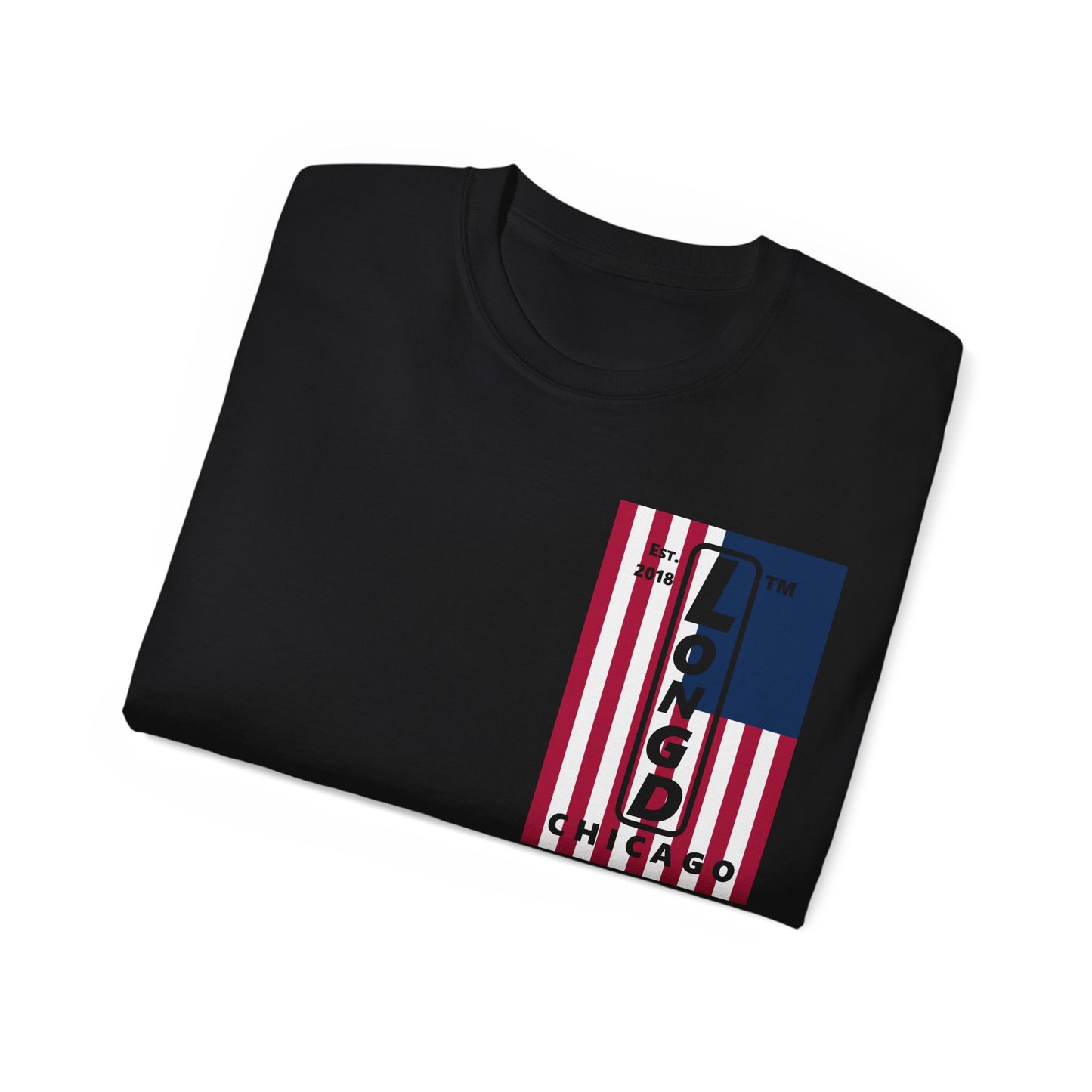 LongD cotton tee negative cropped flag single-breasted front-back Chicago upright logo (Patriotic colors)