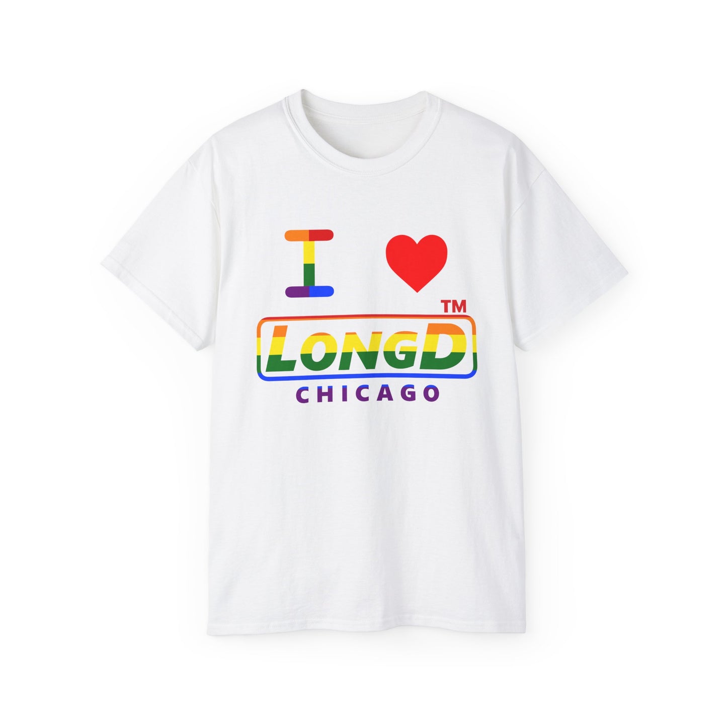 I Luv LongD positive horizontal striped Chicago logo cotton tee (Pride colors)