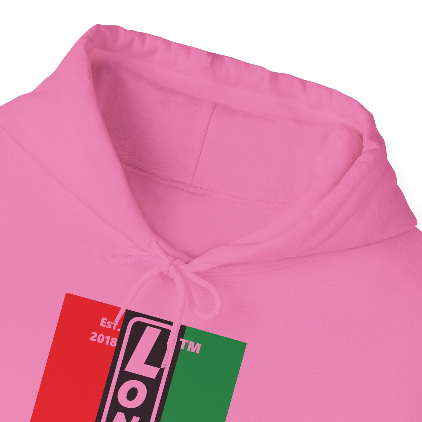 LongD® negative vertical 3-striped upright Chicago logo hoodie (Juneteenth colors)