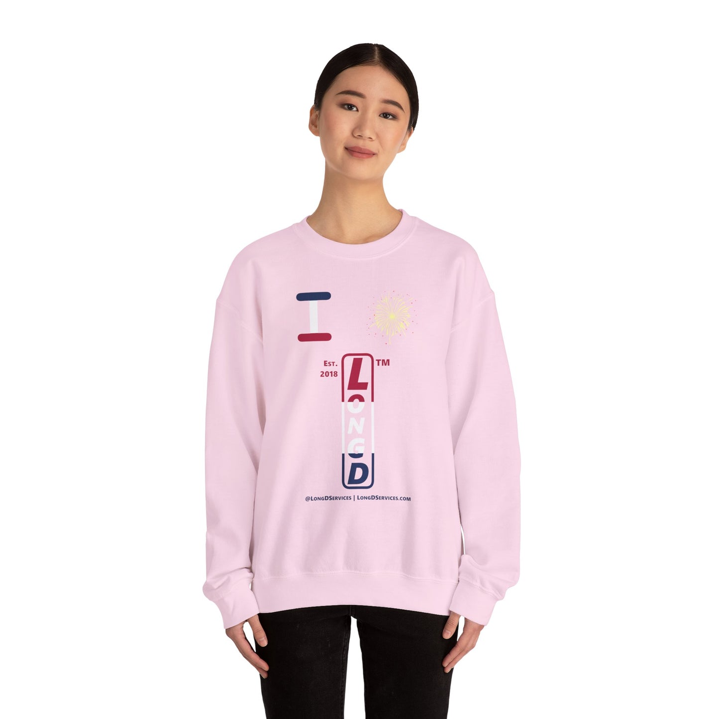 I Burst LongD positive horizontal 3-striped tag-domain upright logo crewneck sweatshirt