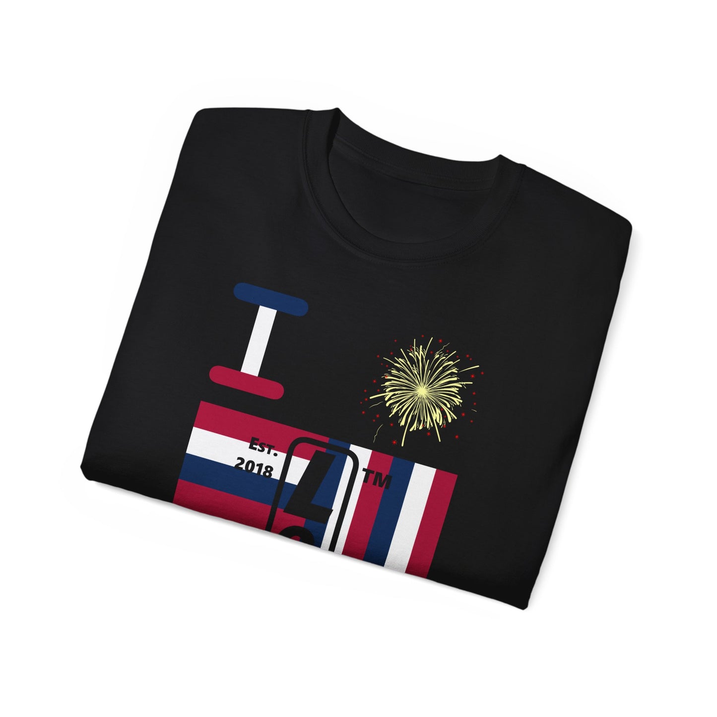 I Burst LongD cotton tee negative windmill Hyde Park upright logo (Patriotic colors)