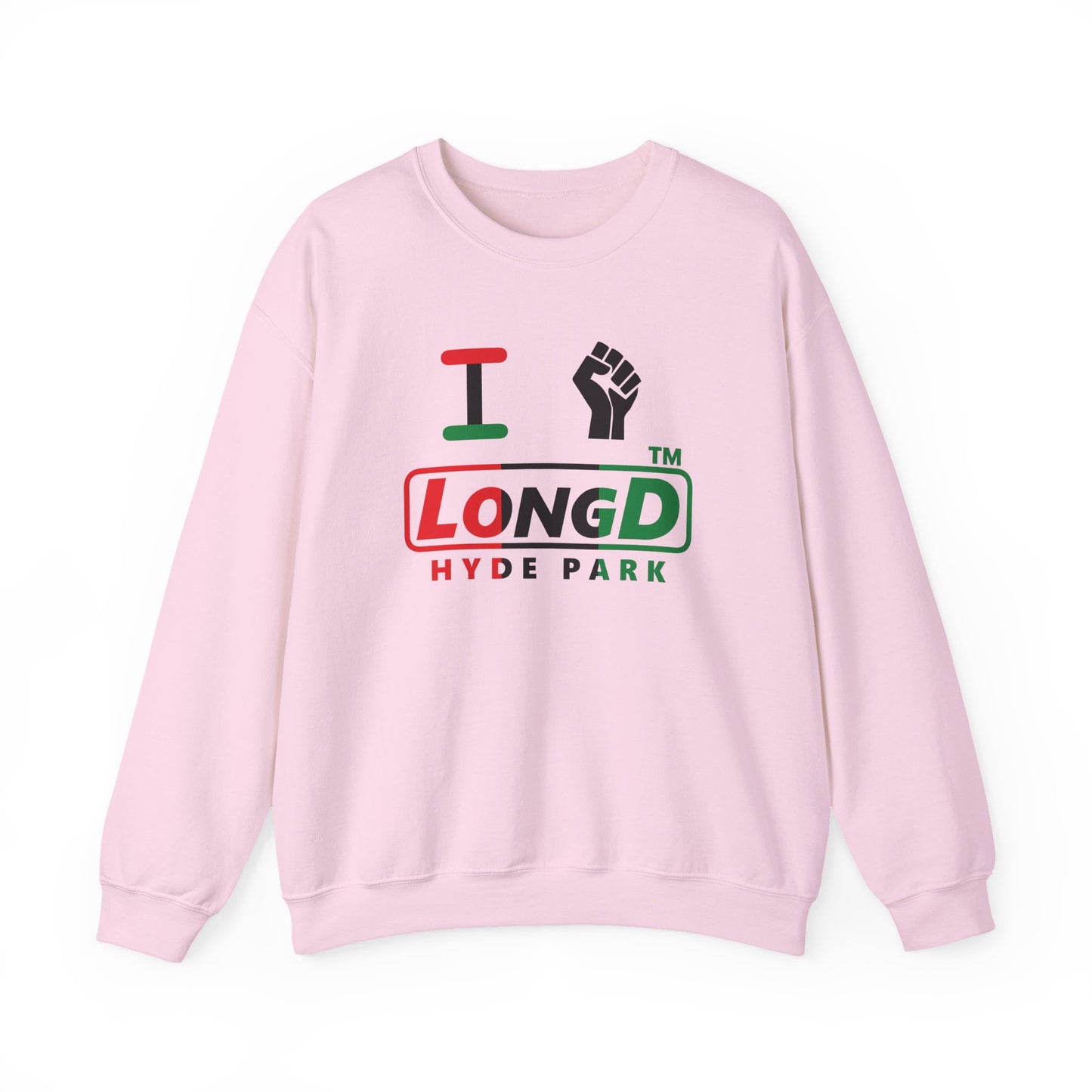 I fist LongD positive vertical 3-striped Hyde Park logo crewneck sweatshirt