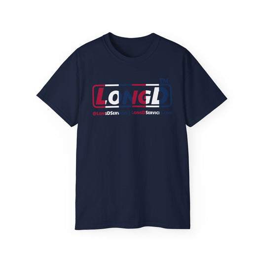 LongD positive vertical 6-striped tag-domain logo cotton tee (patriotic colors)