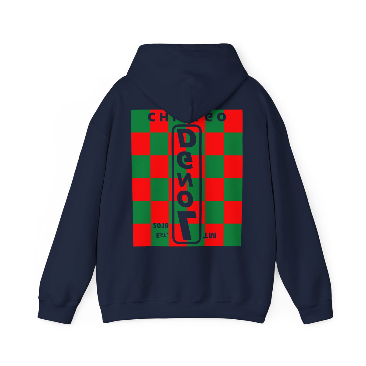 LongD Chicago negative upright checkered front-back logo (Xmas colors) hoodie