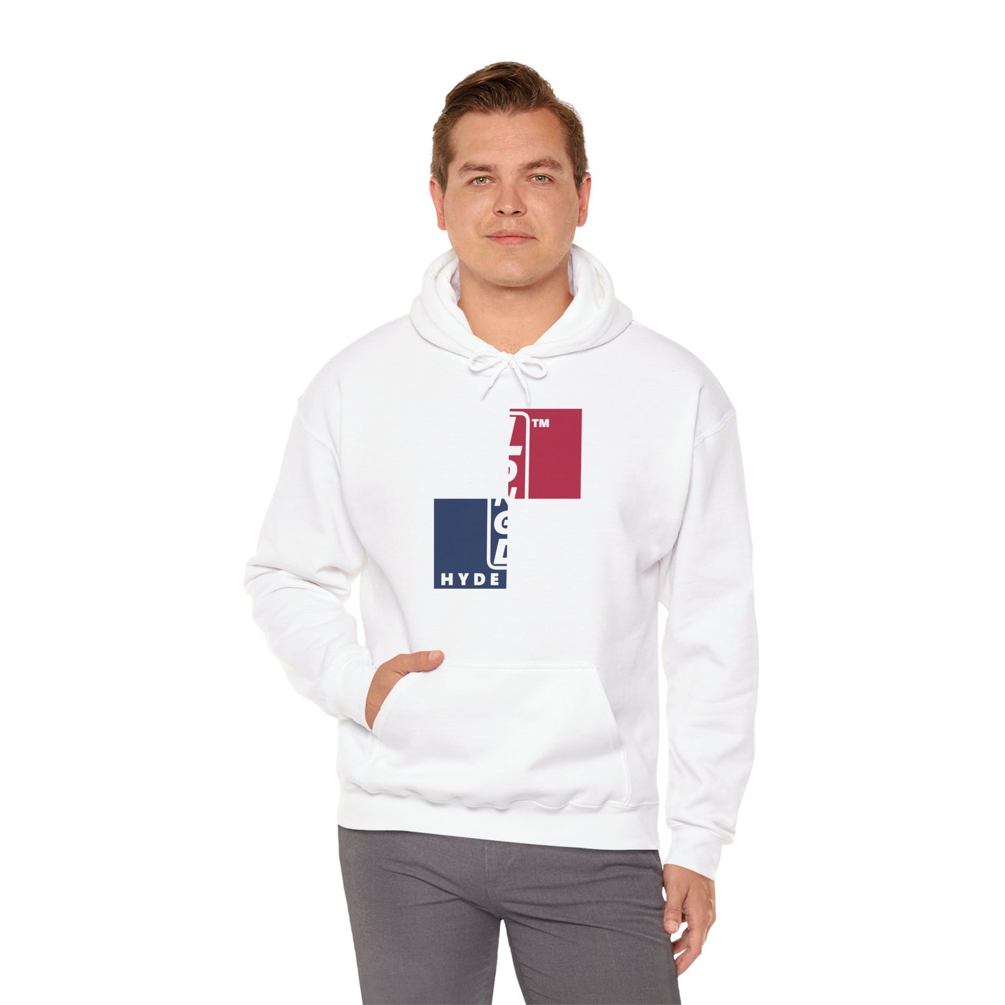 LongD® negative quarters upright Hyde Park logo hoodie (Patriotic colors)