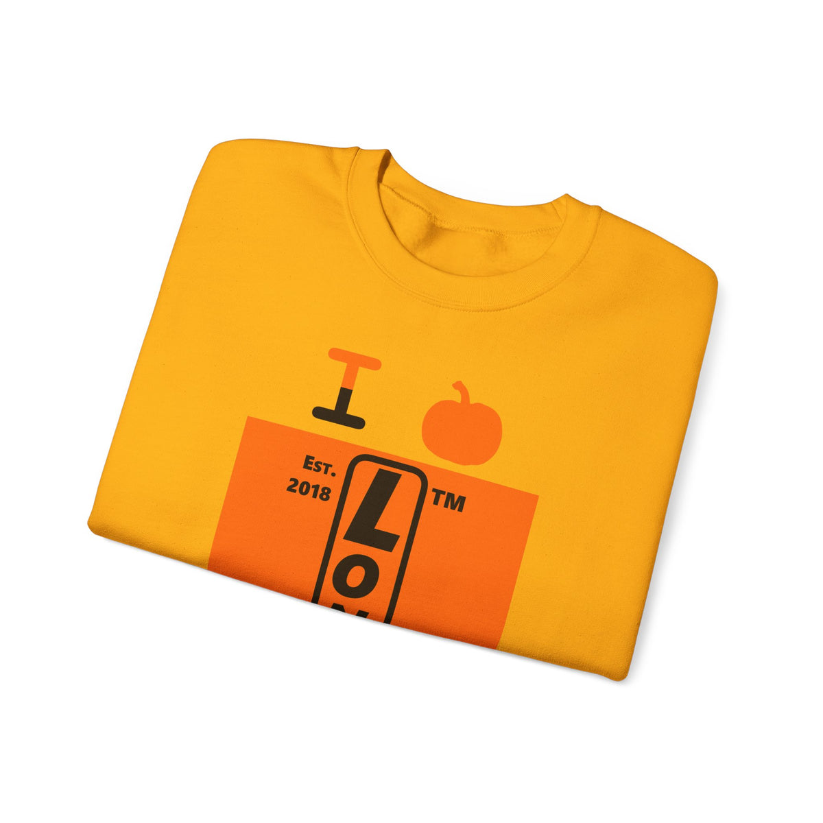 I pumpkin LongD Tag upright logo positive black on negative orange crewneck sweatshirt