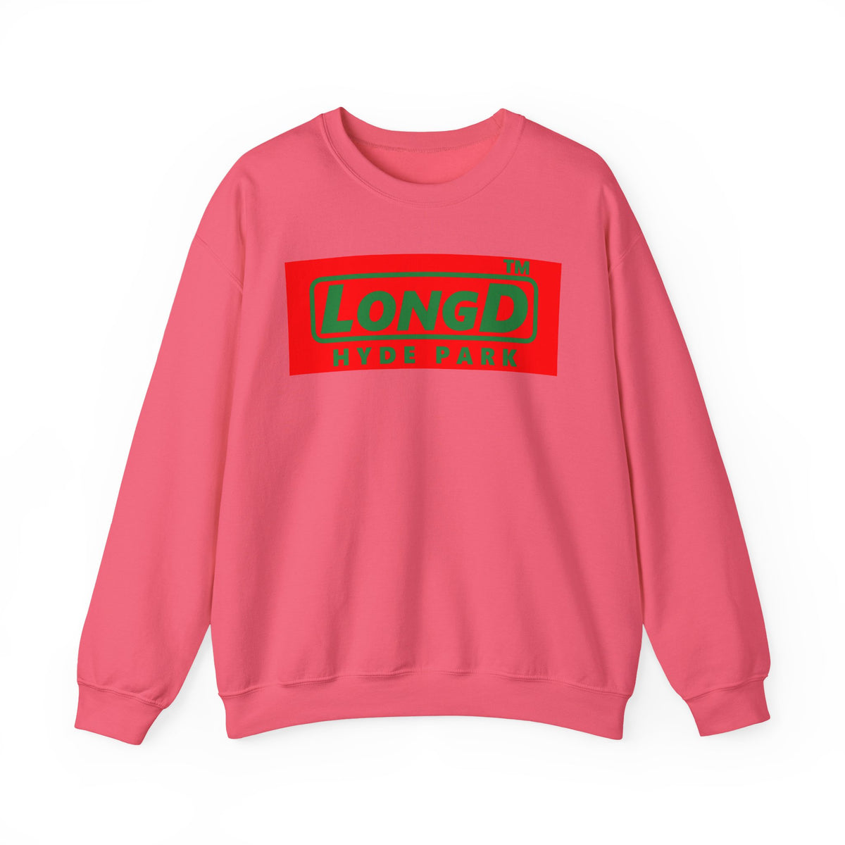 LongD Hyde Park logo positive green on negative red (Xmas colors) crewneck sweatshirt