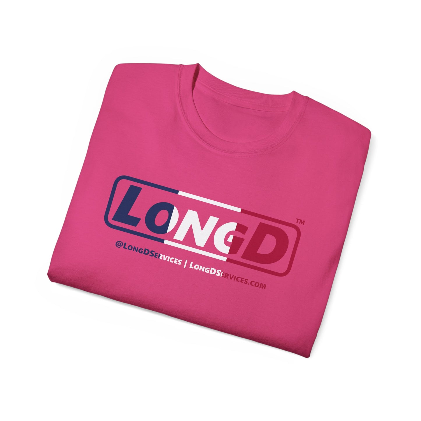 LongD® Logo Cotton Tee Blue, White and Red positive thirds text