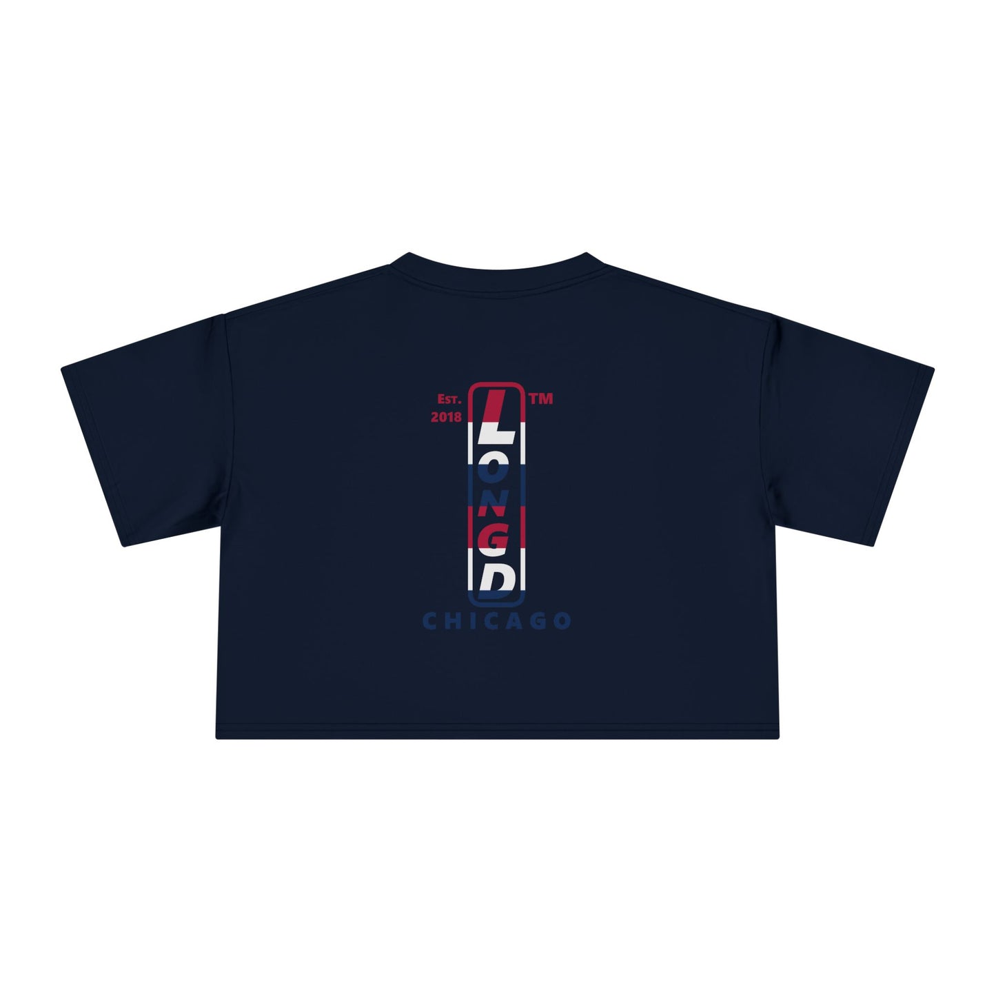 Positive horizontal 6-striped single-breasted upright front-back Chicago logo crop tee (Patriotic colors)