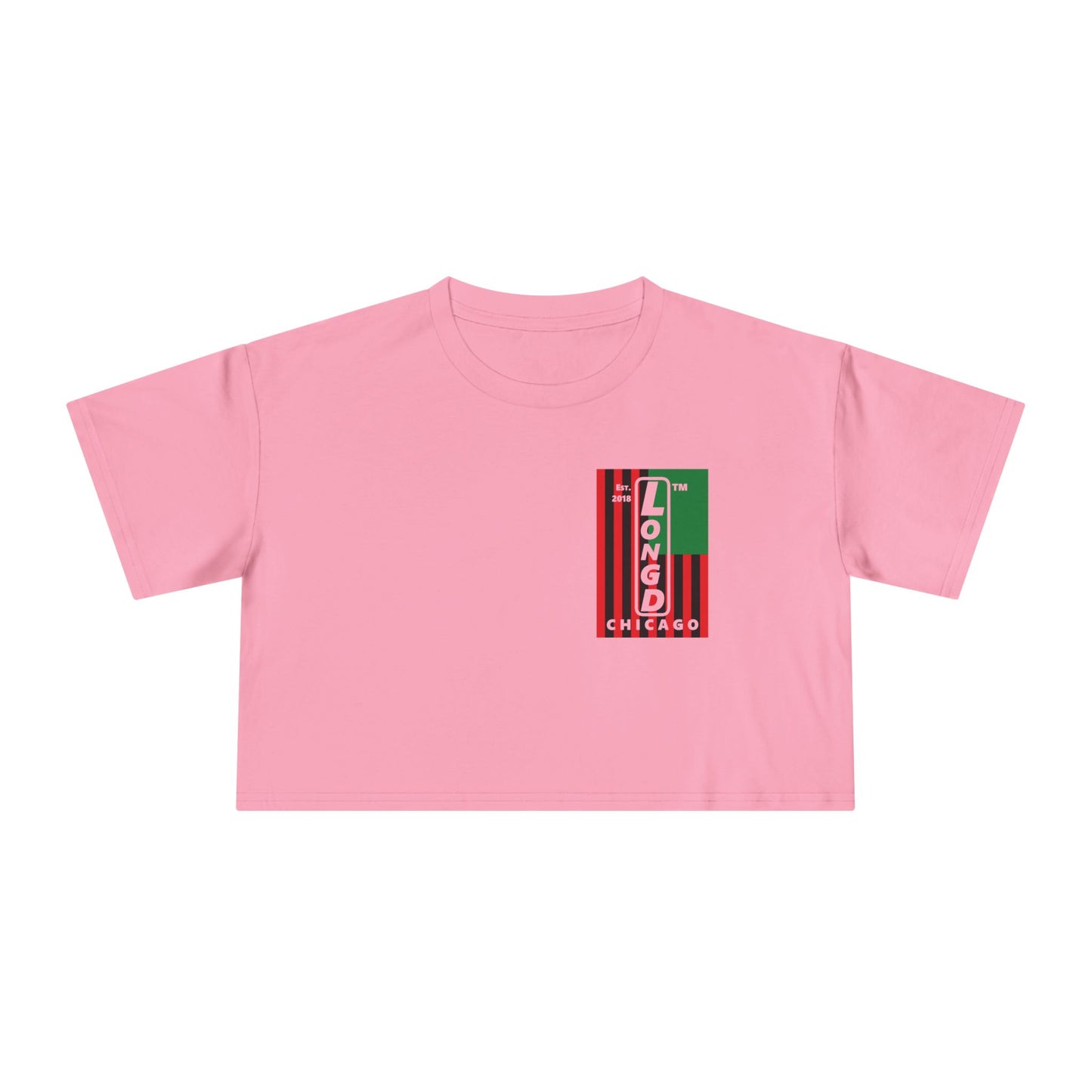Negative flag upright single-breasted Chicago logo crop tee (Juneteenth colors)